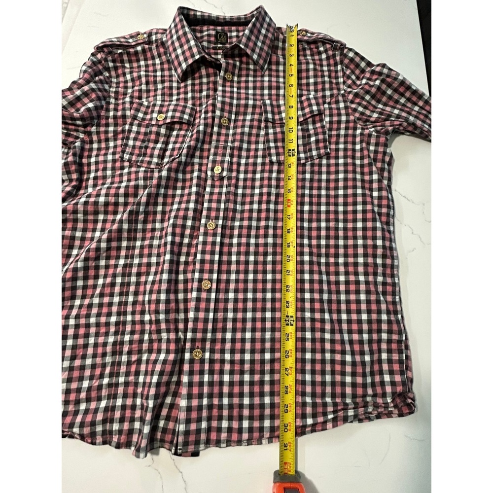 Cavi Mens 3XL Gingham Button Down Shirt Plaid Military Epaulettes Preppy Gingham - Picture 12 of 12